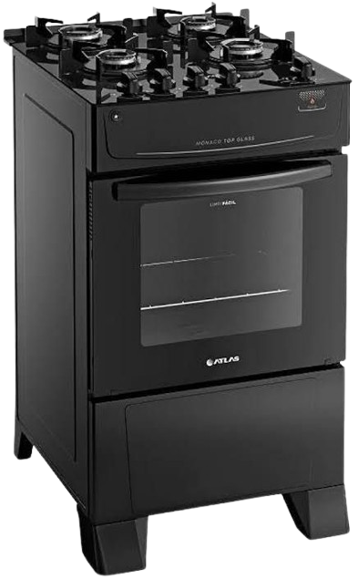 Fogão Atlas 4 Bocas preto com Acendimento automático - Bivolt